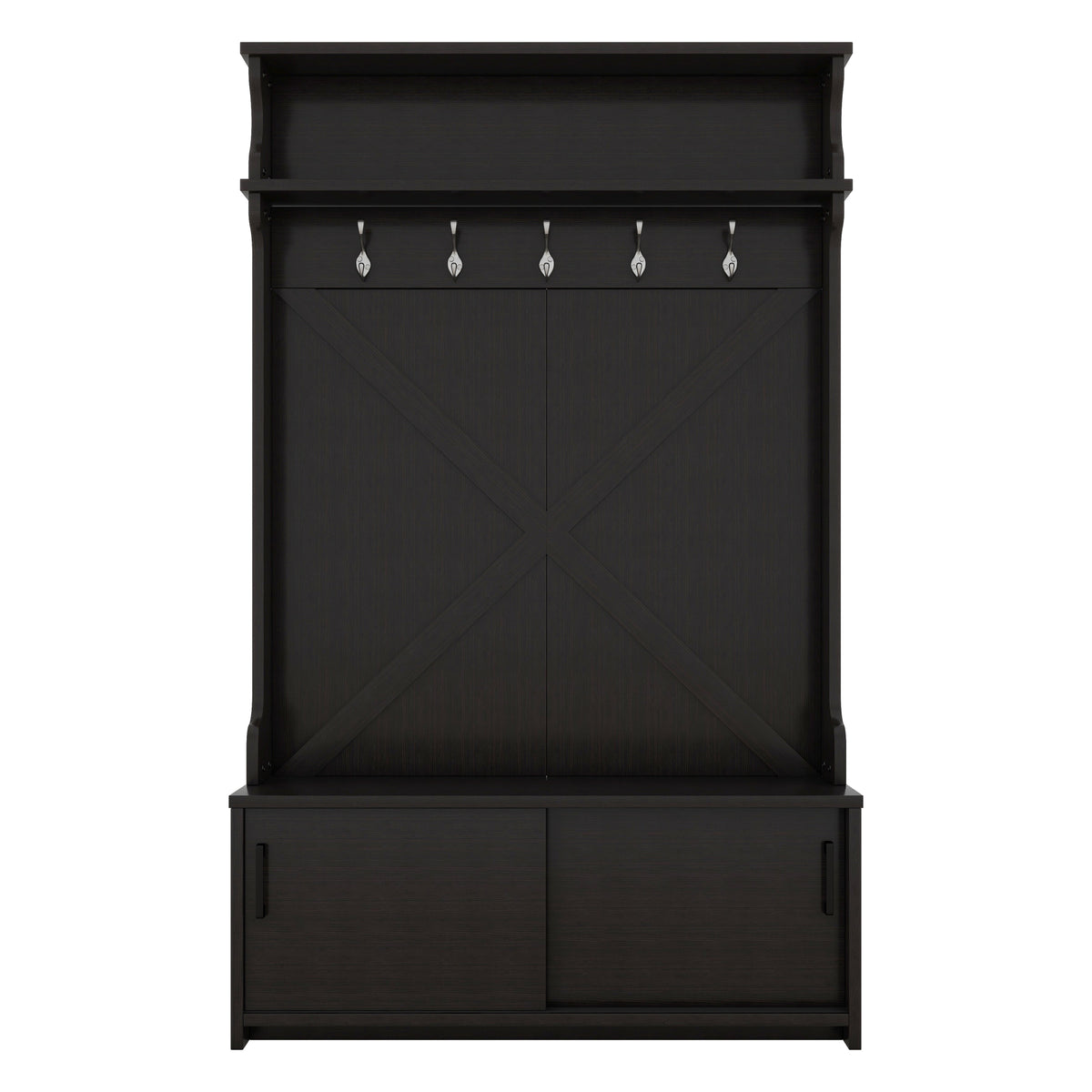 Hall Tree with Sliding Door and Hooks Black