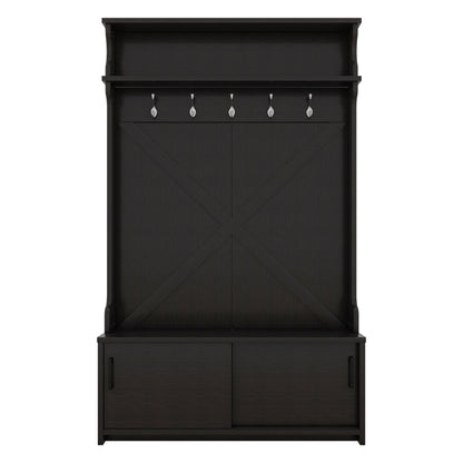 Hall Tree with Sliding Door and Hooks Black