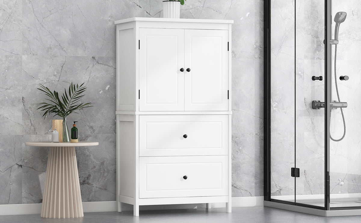 White Bathroom Storage Cabinet with Drawers