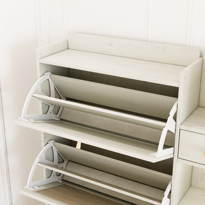 Bohemian Shoe Cabinet with Rattan Shelves White