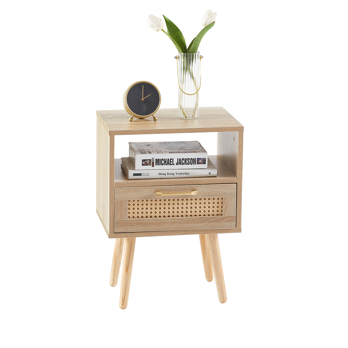 Rattan End Table with Drawer Natural Finish