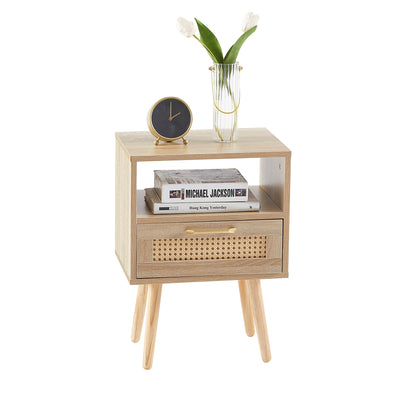 Rattan End Table with Drawer Natural Finish