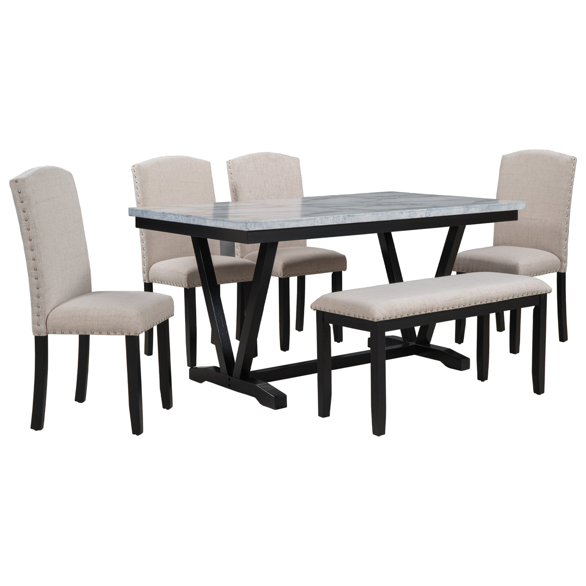 6-Piece Modern Dining Set – White Finish