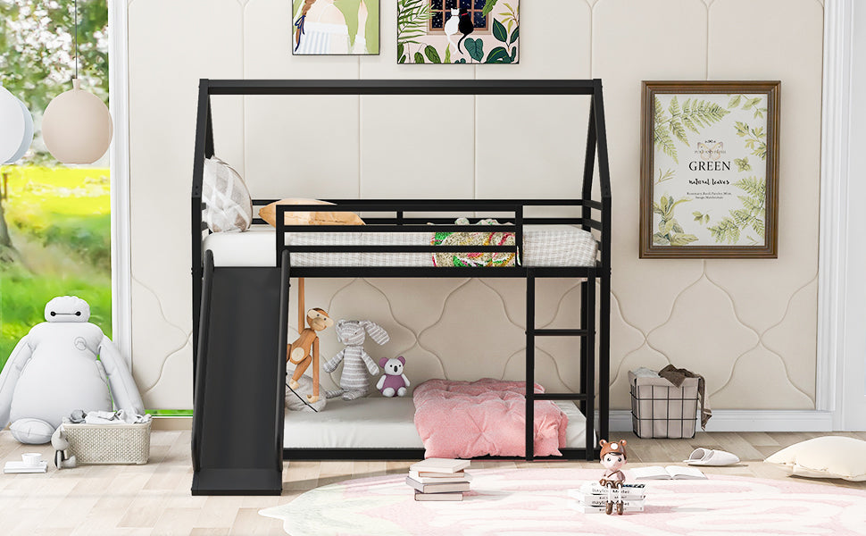 House Twin Bunk Bed with Ladder Black