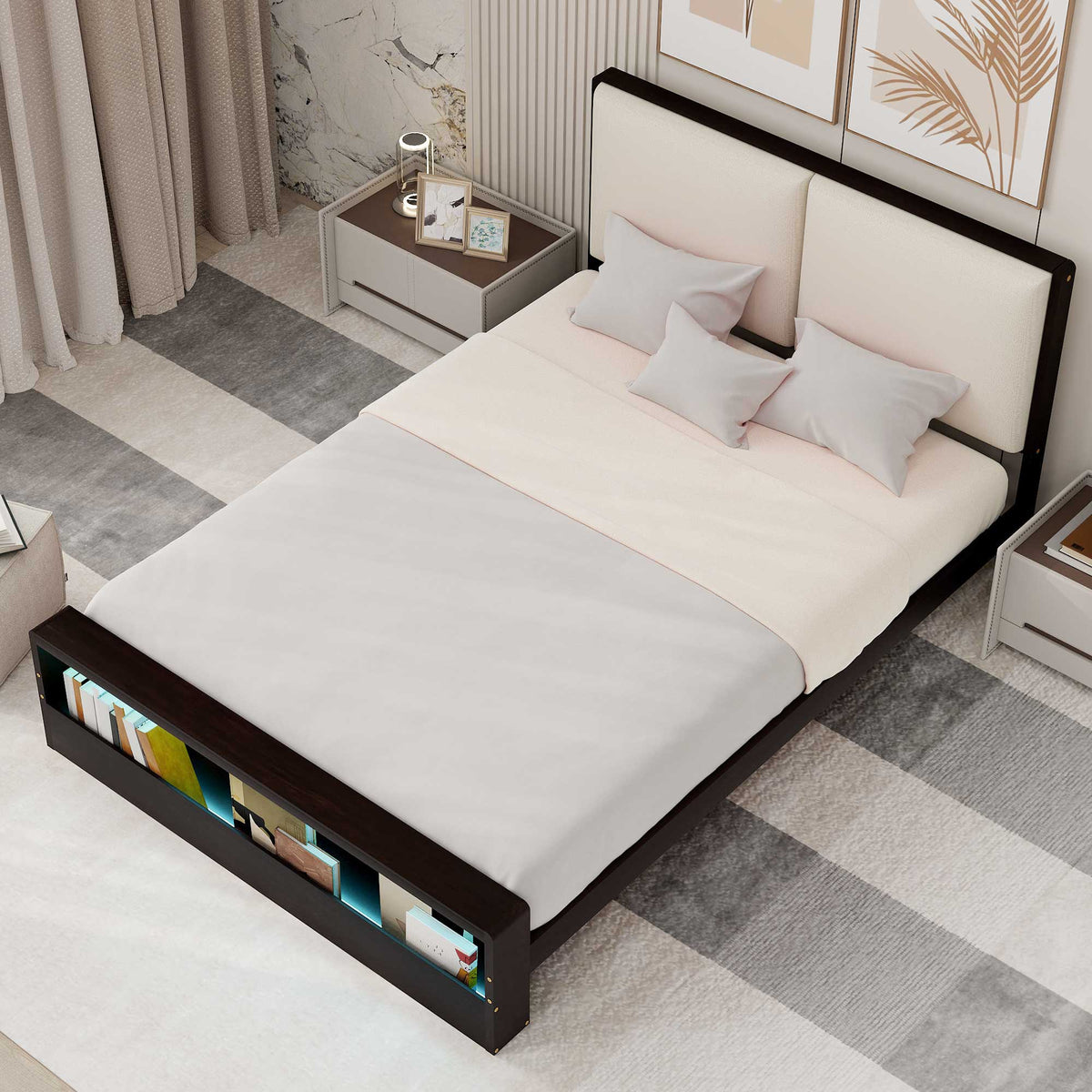 Queen Platform Bed with LED Headboard Espresso