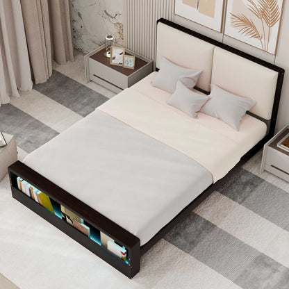 Queen Platform Bed with LED Headboard Espresso