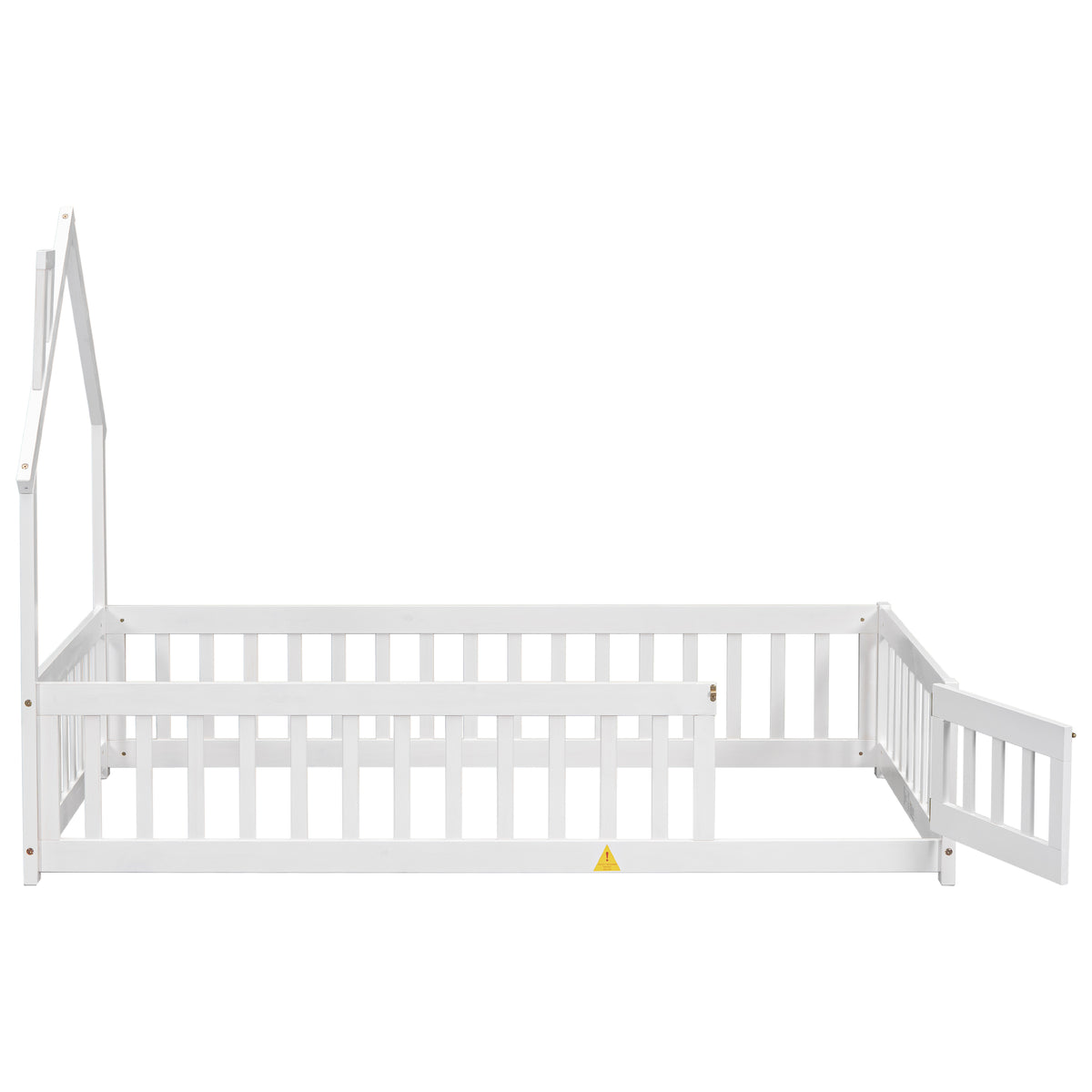 Twin Floor Bed with Fence – White Finish