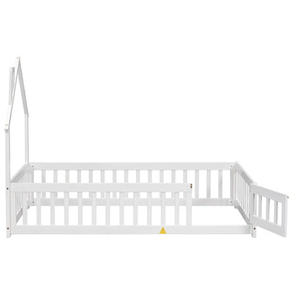 Twin Floor Bed with Fence – White Finish