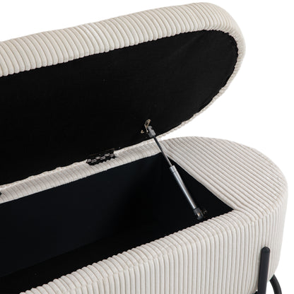 Storage Ottoman Stool – Beige Fabric