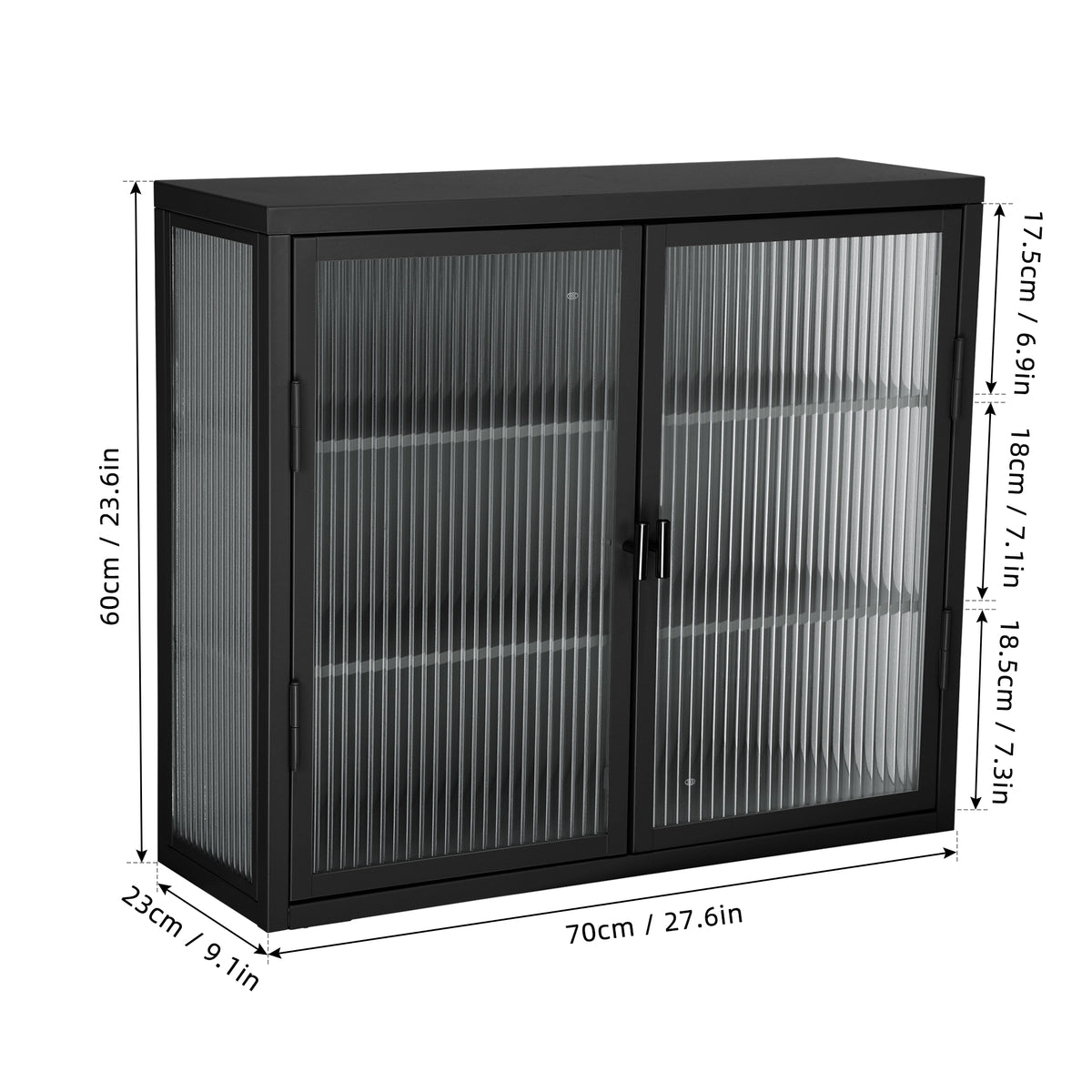 Retro Double Glass Wall Cabinet with Detachable Shelves White