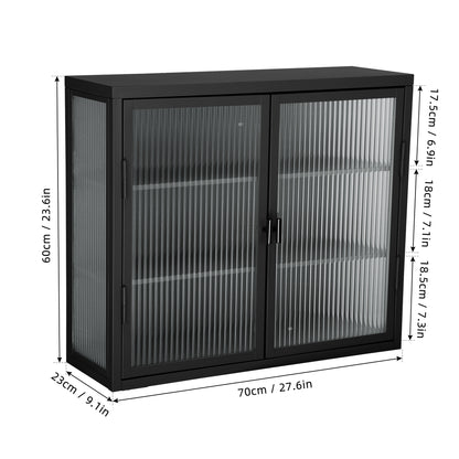 Retro Double Glass Wall Cabinet with Detachable Shelves White