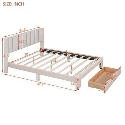 Queen Velvet Storage Bed Beige