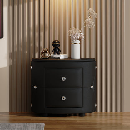 PU Nightstand with Drawers Black