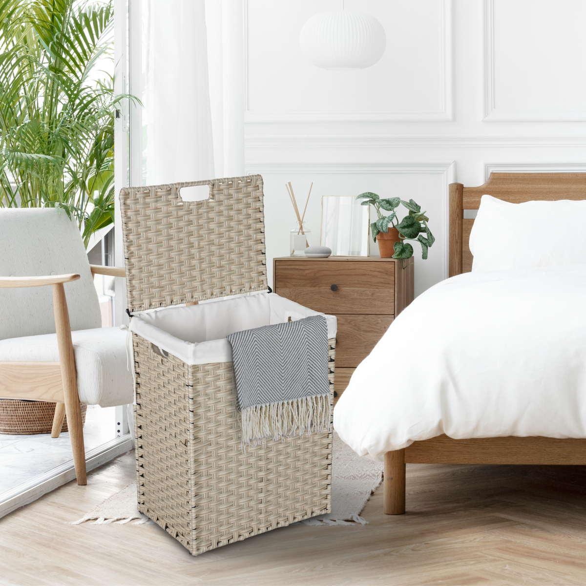 Light Grey Laundry Hamper with Lid and Wheels