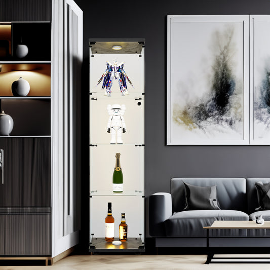 4-Layer LED Glass Display Cabinet Black