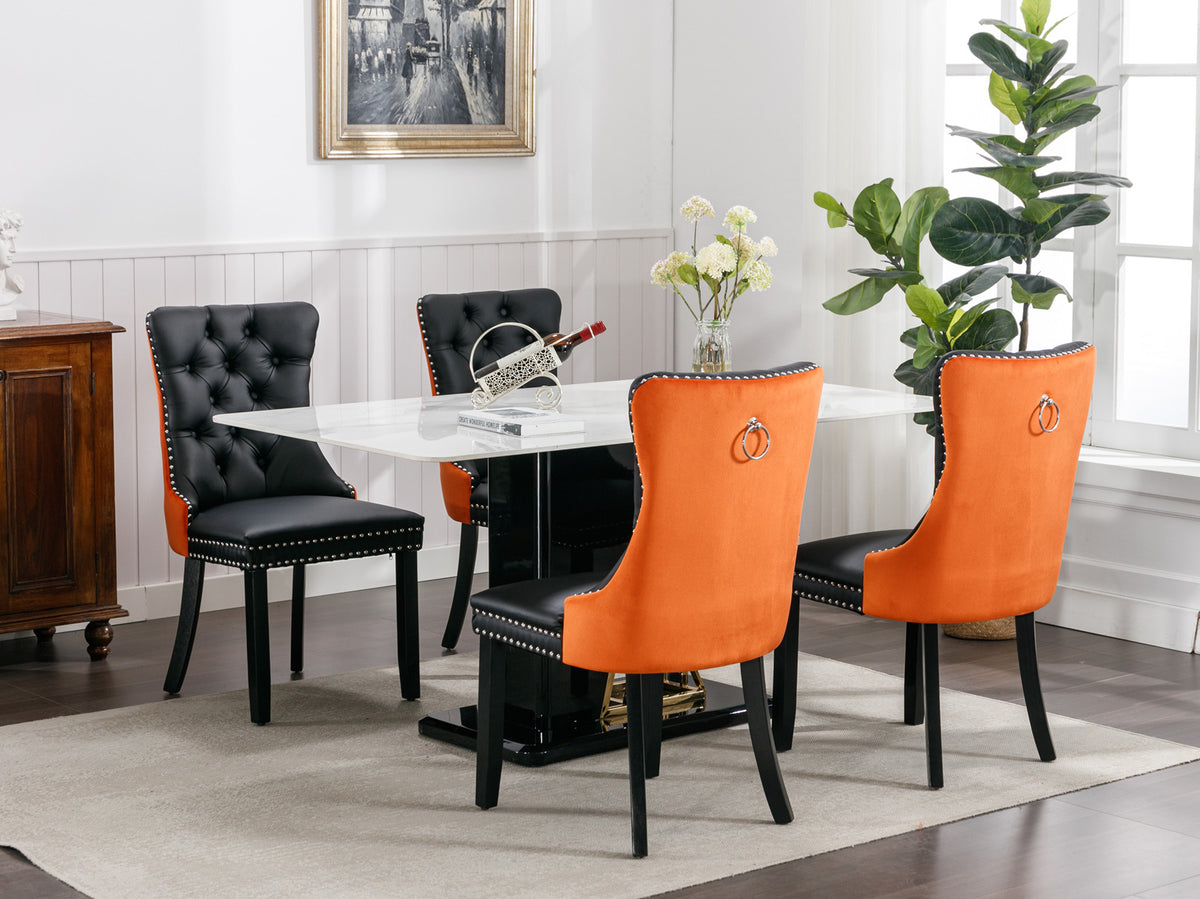 Nikki Tufted Linen Dining Chair Set (2 pcs) – Black and Orange