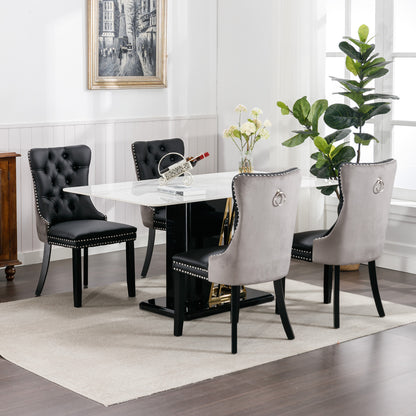 Tufted PU Dining Chairs Set of 2 Black Gray