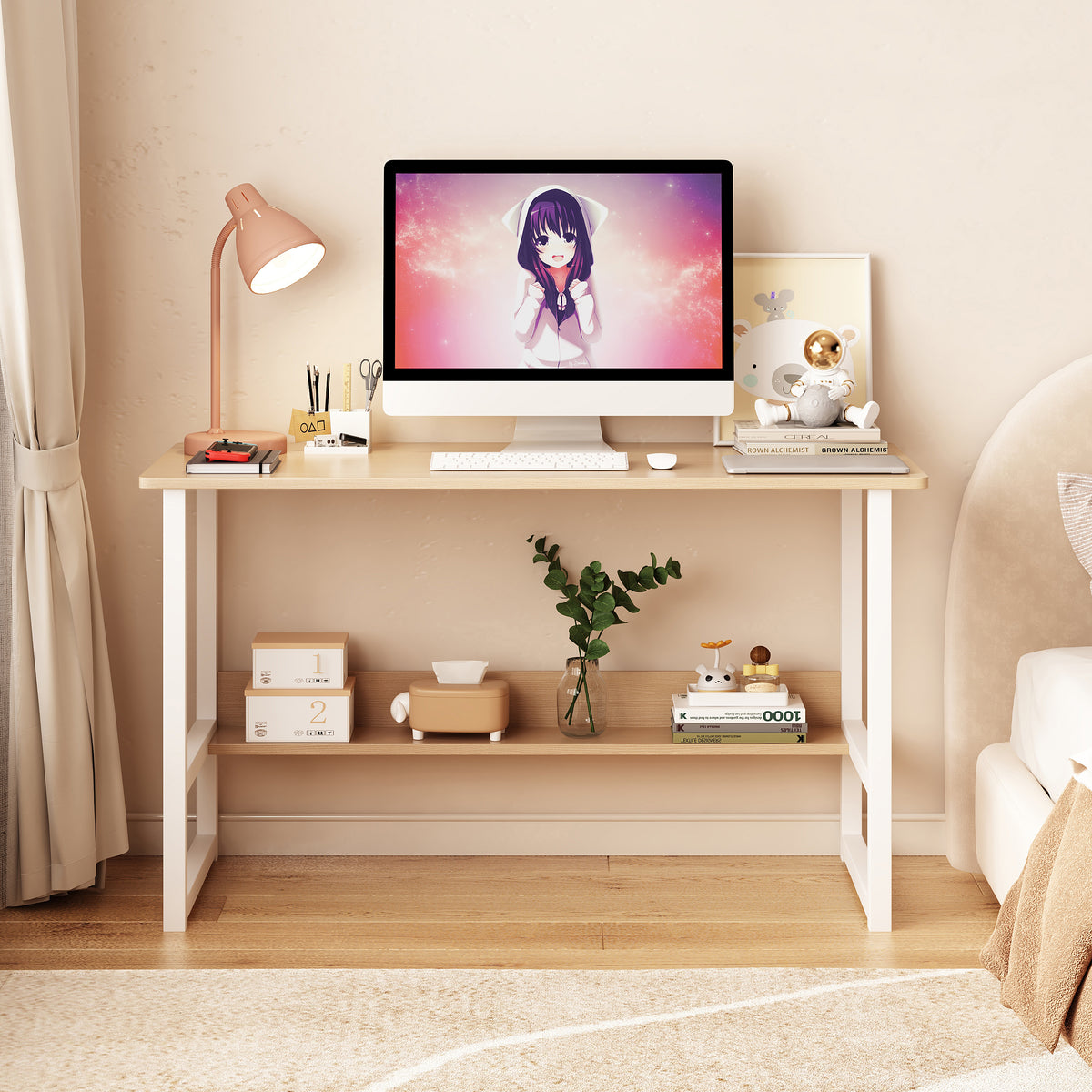 Compact Wooden Study Desk with Storage Shelf