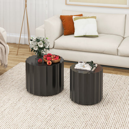 Black 2-Piece Round Nesting Coffee Table Set – Modern MDF with Lacquered Finish