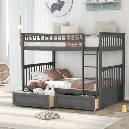 Convertible Full Bunk Bed with Drawers Gray