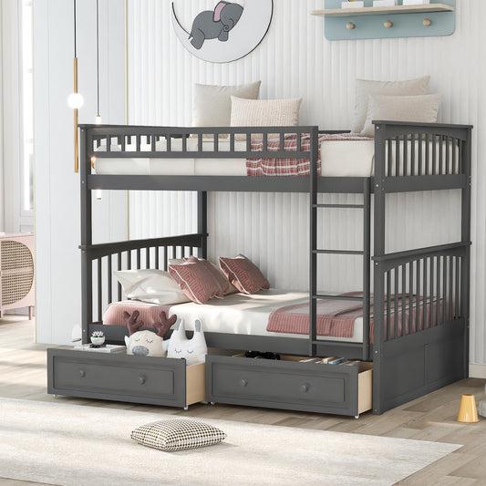 Convertible Full Bunk Bed with Drawers Gray