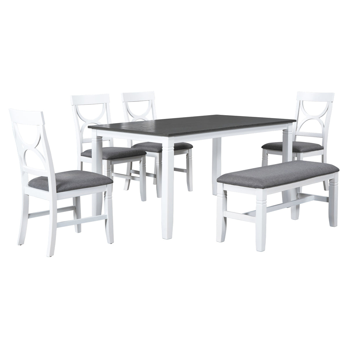 6-Piece Farmhouse Dining Set – Gray & White