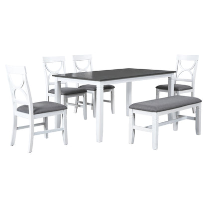 6-Piece Farmhouse Dining Set – Gray & White