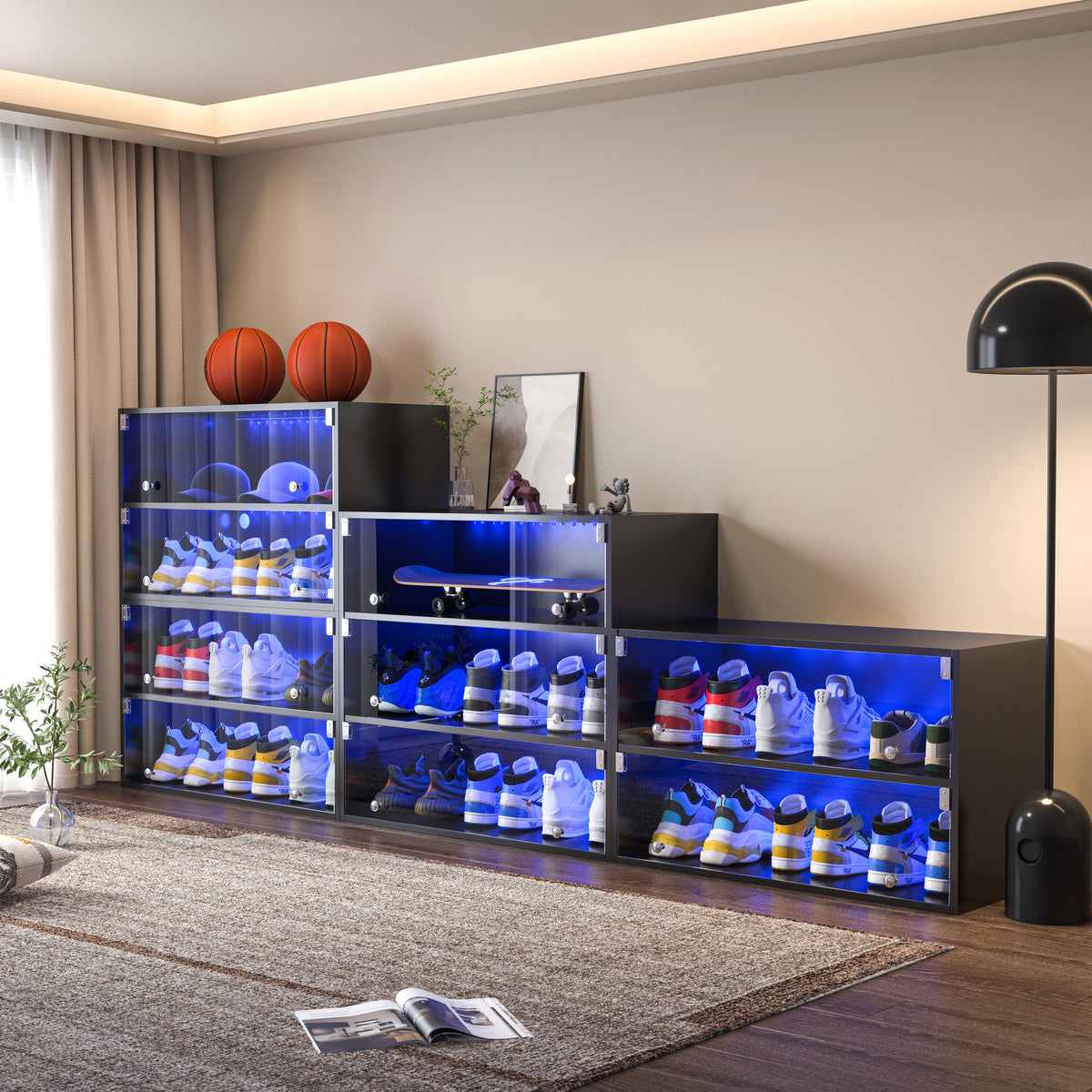 Illuminated Glass Door Shoe Cabinet – Black