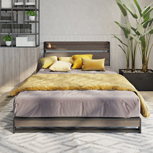 Platform Queen Bed with Storage and Support Frame
