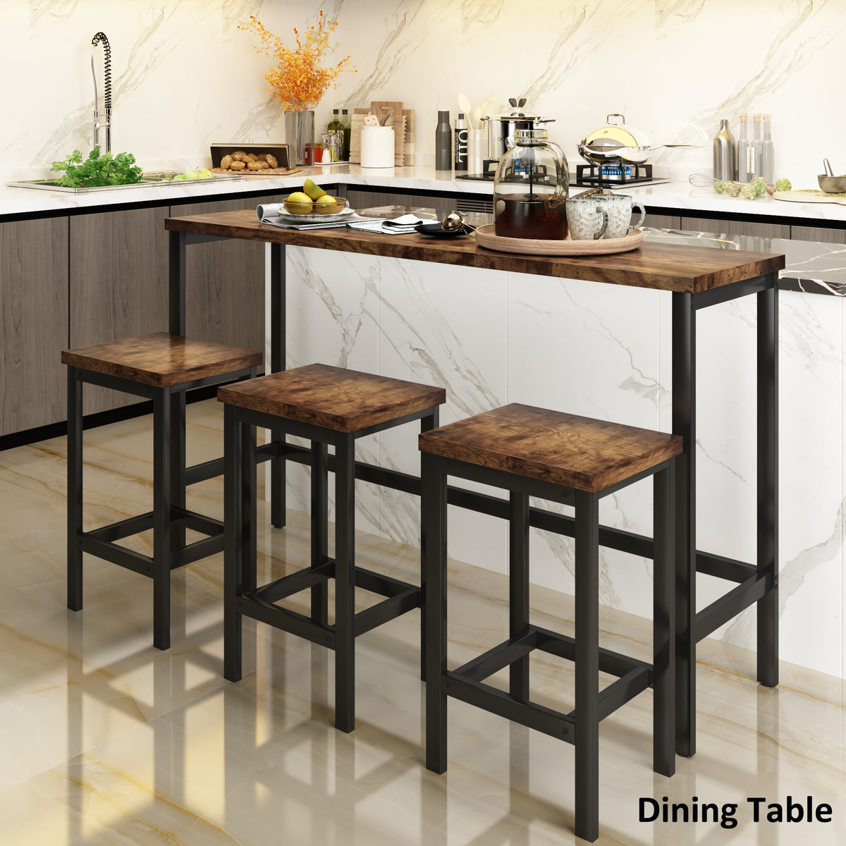 Counter Height Bar Table Set (4 pcs) – Brown