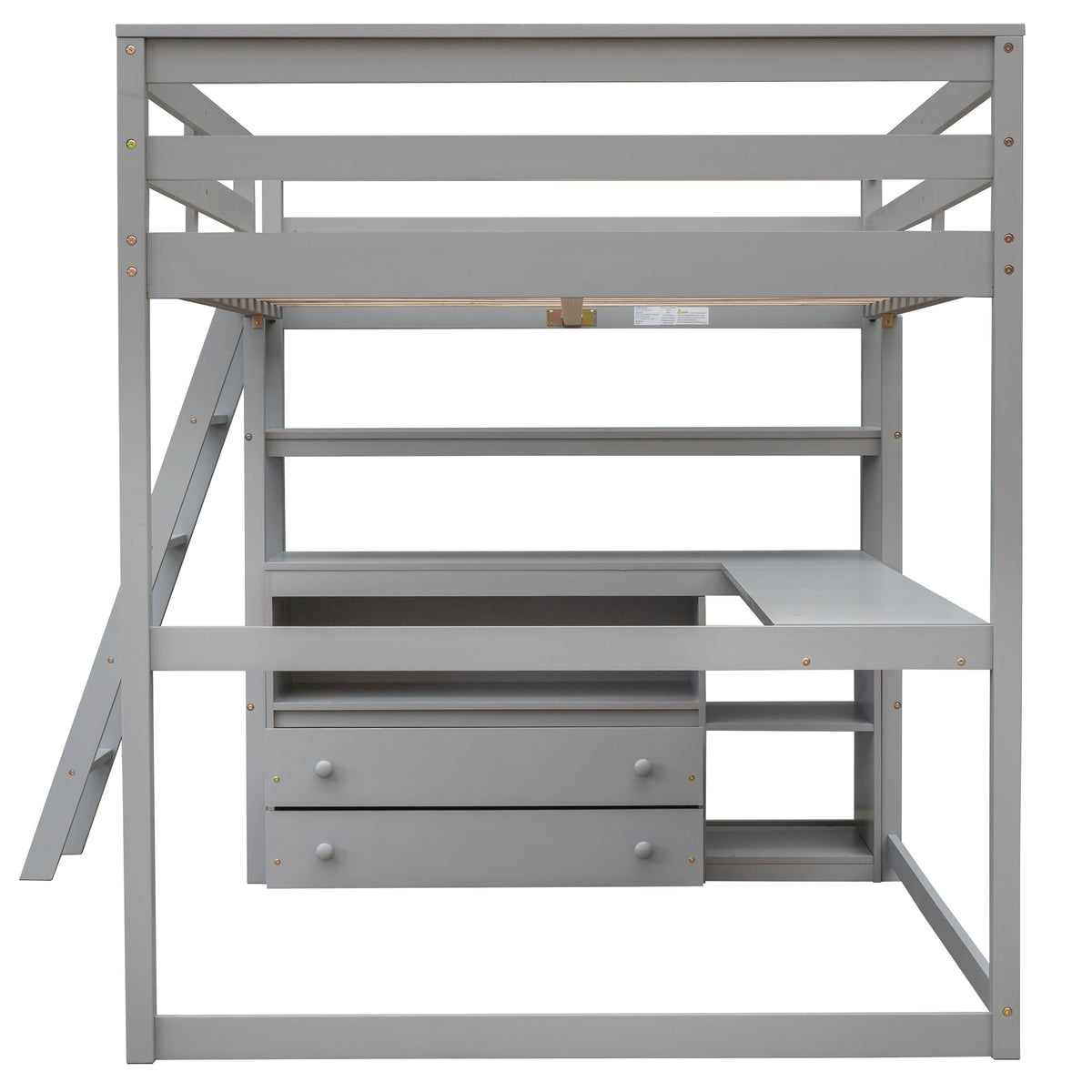 Full Loft Bed with Shelves Gray