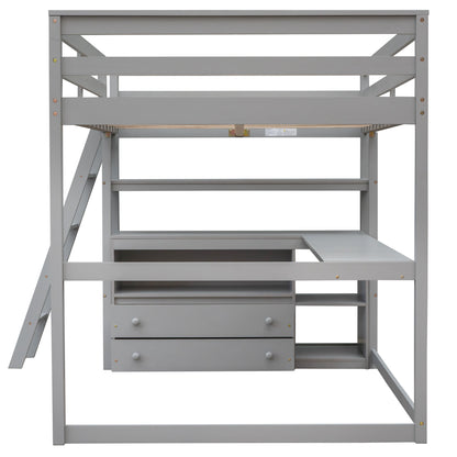 Full Loft Bed with Shelves Gray