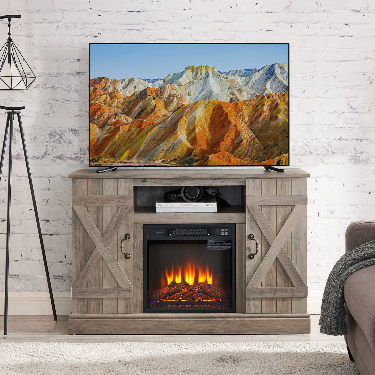 Gray Wash Wood Media Console TV Stand