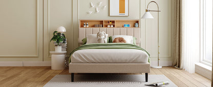 Full Upholstered Storage Bed – Beige Linen