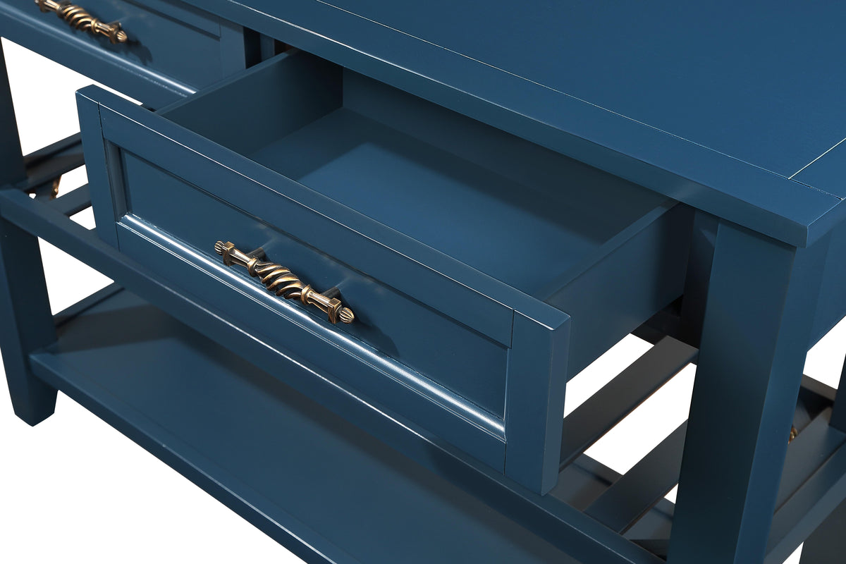 Mid-Century Console Table with Storage Drawers – Navy Blue