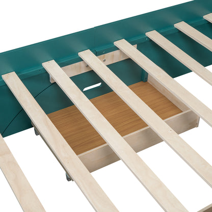 Full Platform Bed with Headboard Dark Green