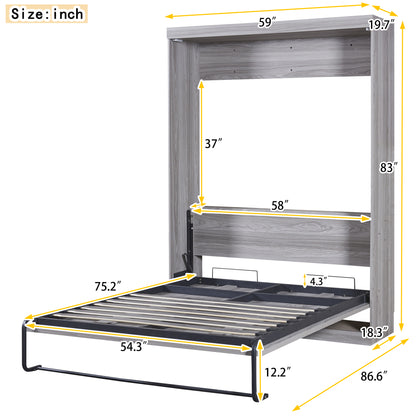 Full Murphy Bed Foldable Design Gray Finish