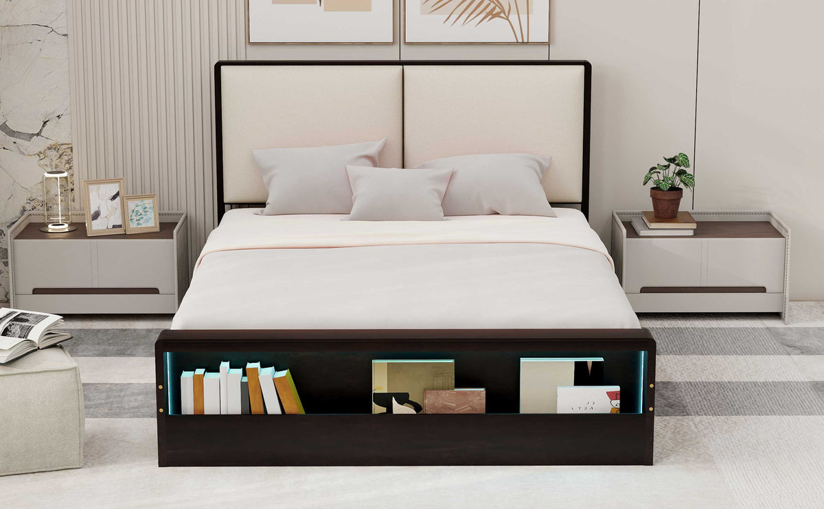 Queen Platform Bed with LED Headboard Espresso