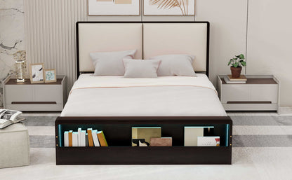 Queen Platform Bed with LED Headboard Espresso