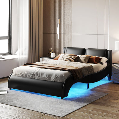 Upholstered Queen Bed with LED Light Black
