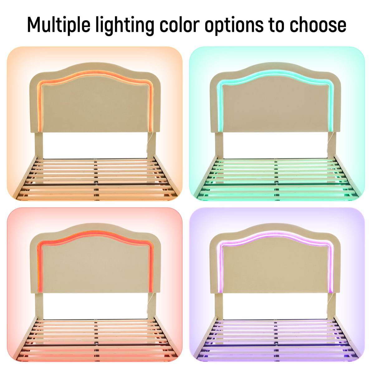 Beige Velvet LED Bed Frame