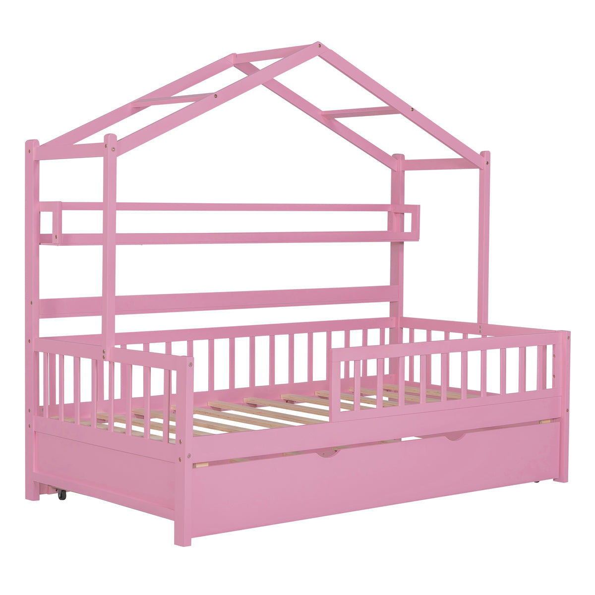 Twin House Bed with Trundle Pink