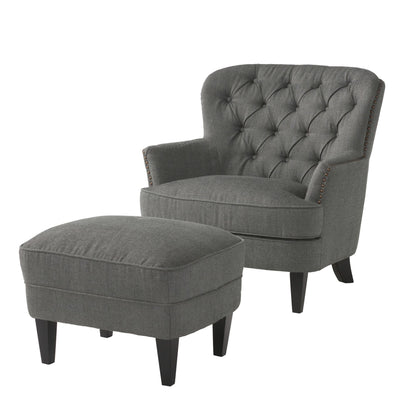 Modern Grey Fabric Club Chair with Ottoman – Upholstered Lounge Set