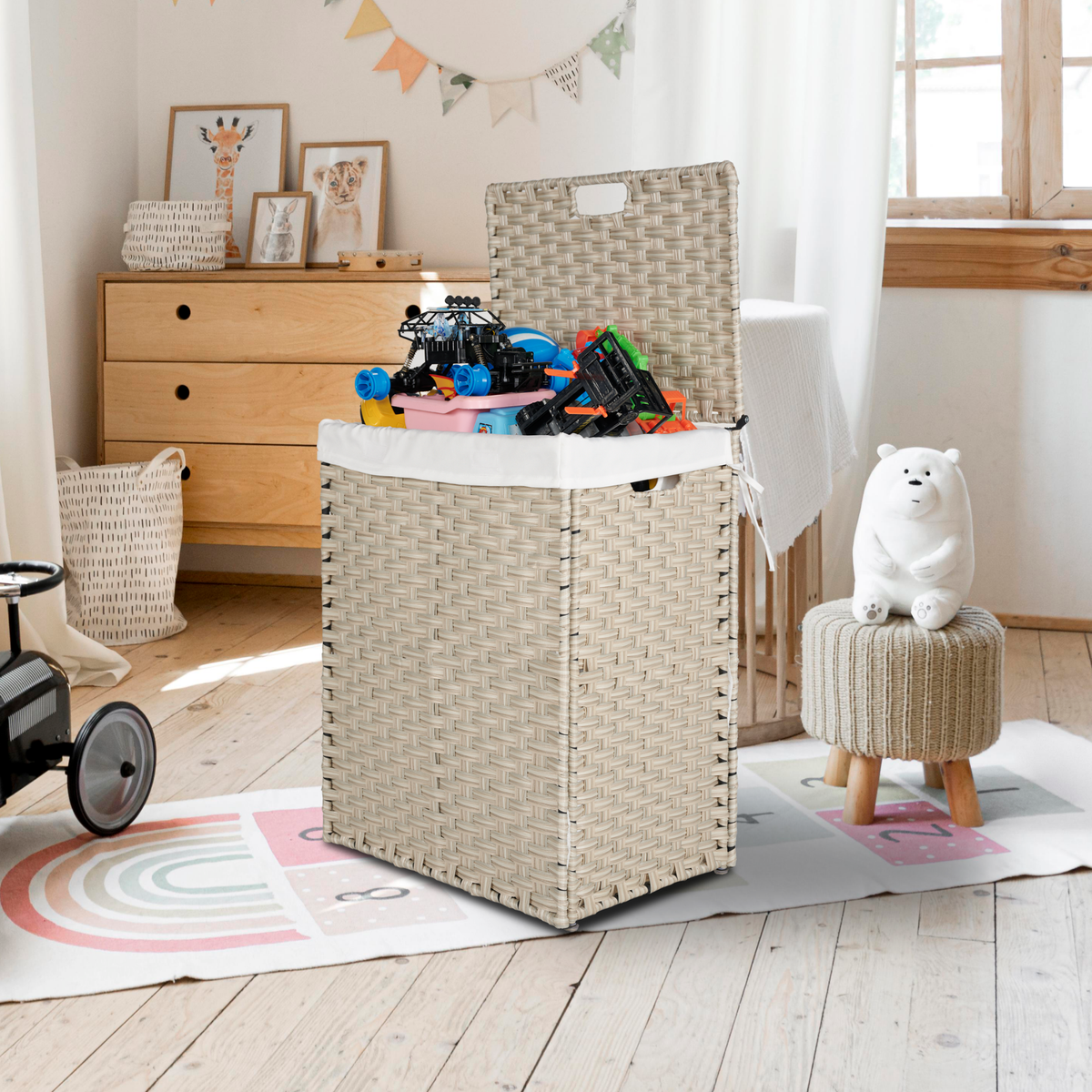 Light Grey Laundry Hamper with Lid and Wheels