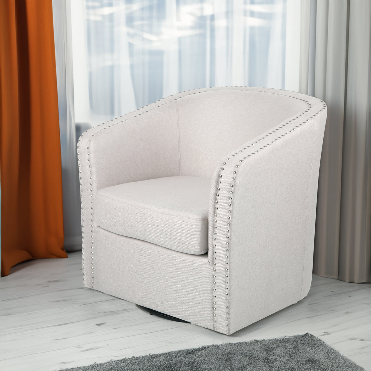 Modern Swivel Lounge Chair – Linen Beige