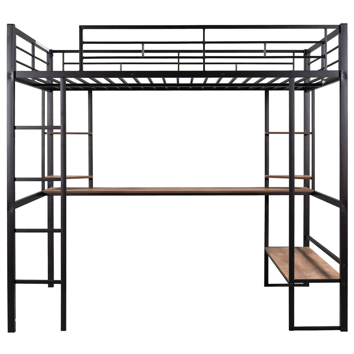 Full Loft Bed with Shelves and Desk Black
