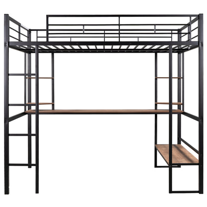 Full Loft Bed with Shelves and Desk Black