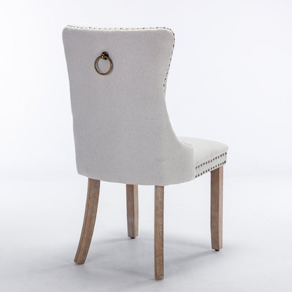 Nikki Tufted Linen Dining Chair Set (2 pcs) – Beige and Gray
