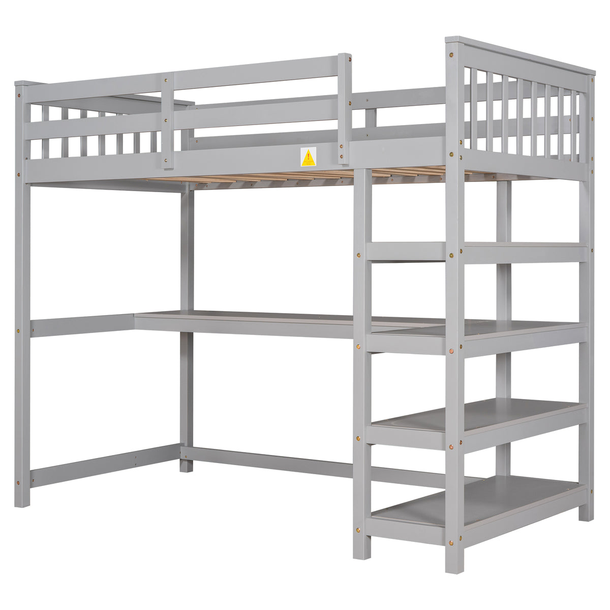 Twin Loft Bed with Storage Gray