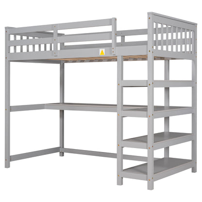 Twin Loft Bed with Storage Gray